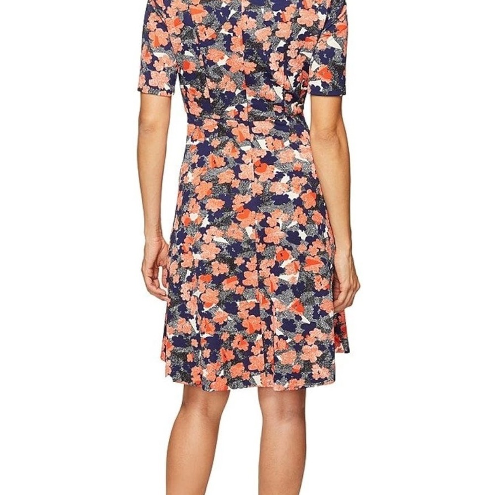 Donna Morgan Piqué Floral Fit & Flare Dress Navy Coral Size 14 Cocktail Wedding - Picture 12 of 13
